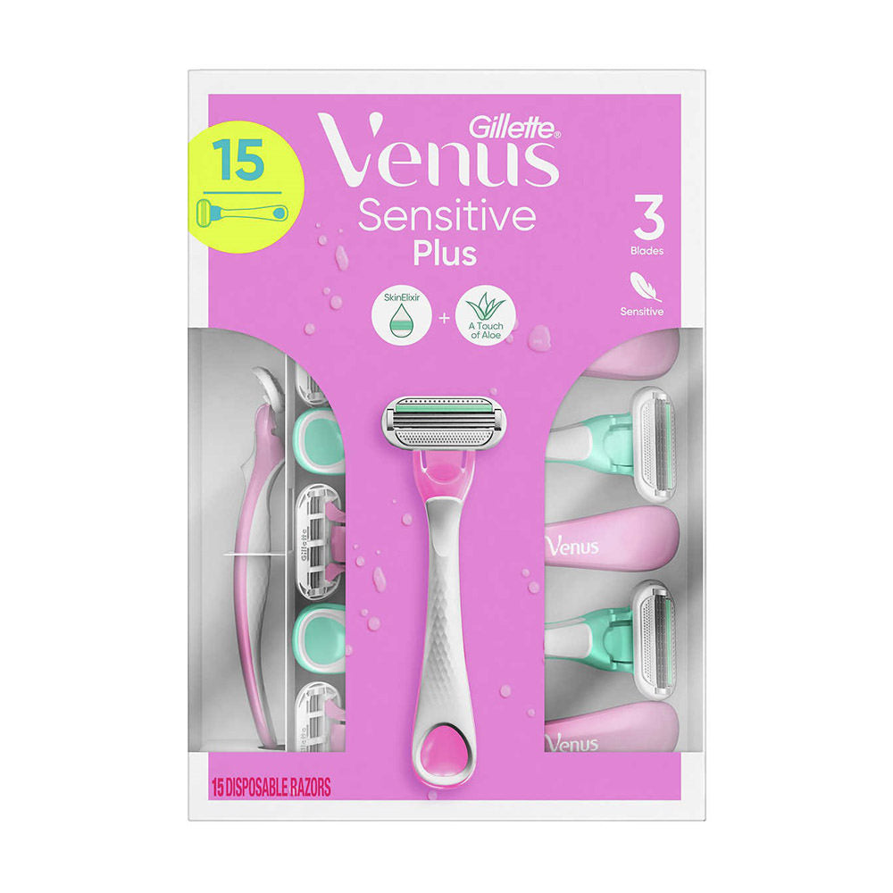 Bộ Cạo Nữ Gillette Venus Sensitive Plus Disposable Razor, 15-count (Hộp Hồng) - hình ảnh sản phẩm chính