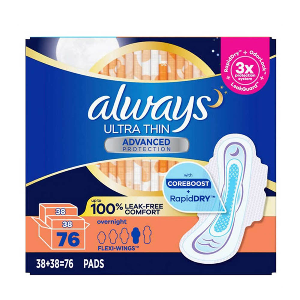 Băng vệ sinh Always Ultra Thin Advanced Overnight Pads, 76-count (nguyên hộp) - hình ảnh chi tiết 2