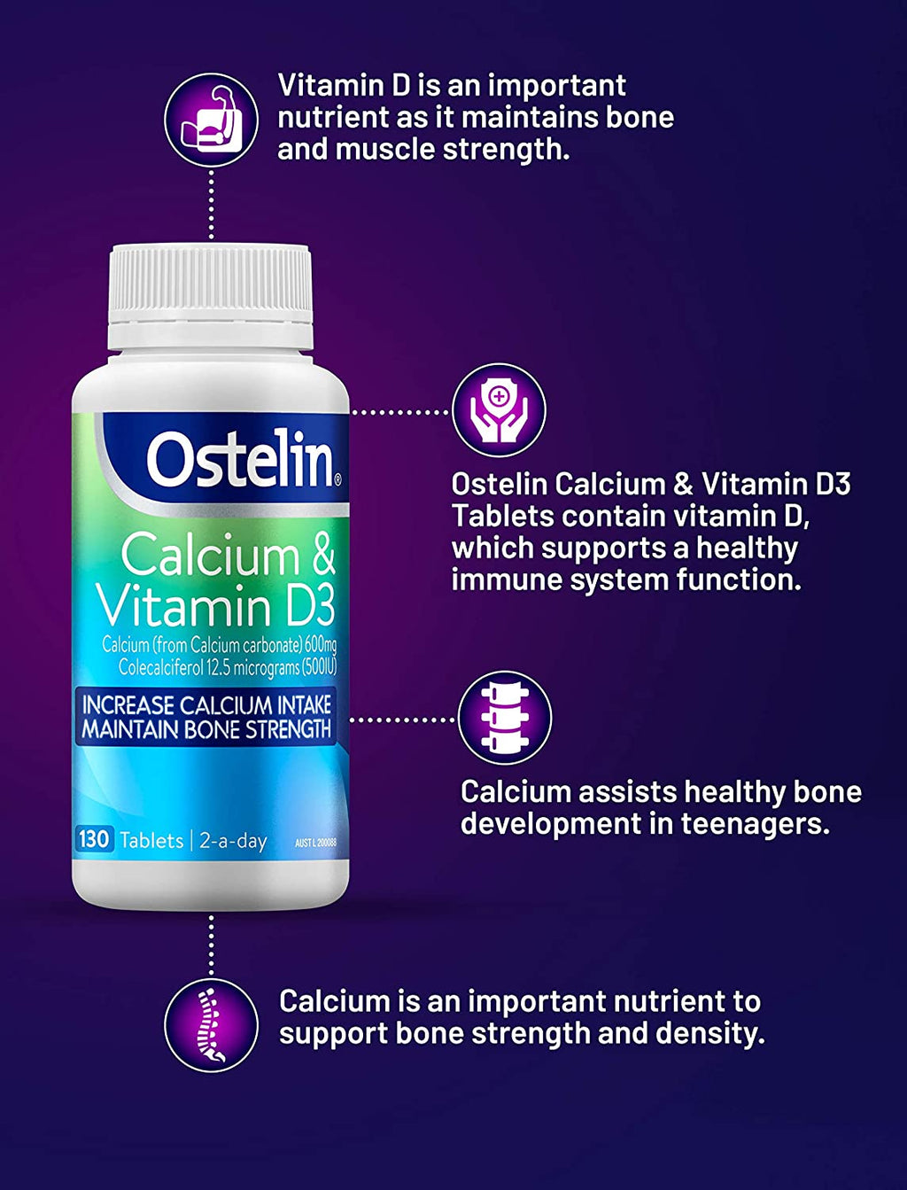 Viên uống bổ sung vitamin D & Calcium Ostelin 130 viên của Úc - hình ảnh chi tiết 5