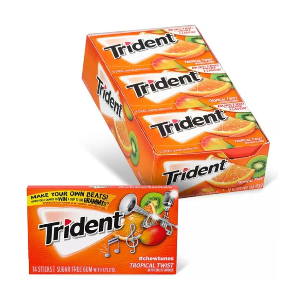 Trident Tropical Twist Sugar Free Gum (1 vỉ 14 thanh) - hình ảnh chi tiết 2