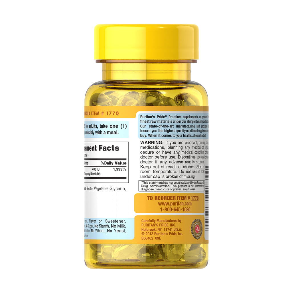 Vitamin E Puritan's Pride -400 iu with Selenium 50 mcg 100 viên của Mỹ - hình ảnh chi tiết 2