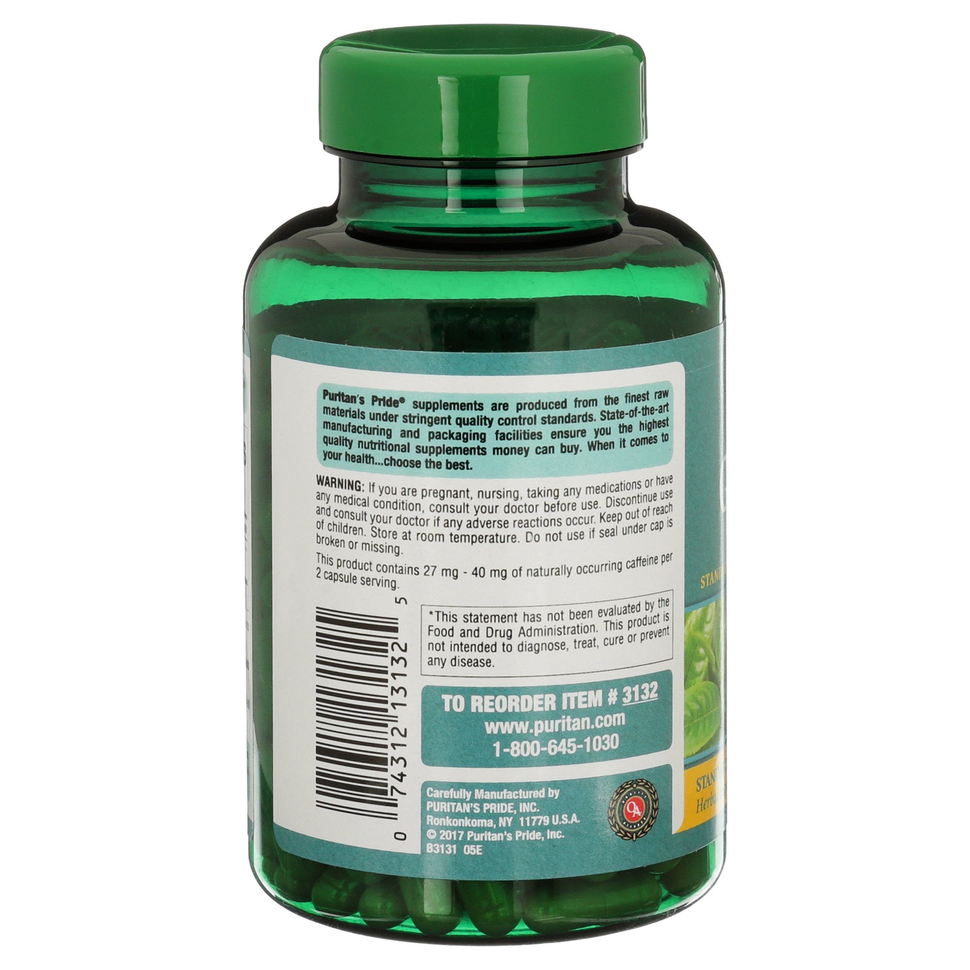Viên uống giảm cân từ trà xanh Puritan's Pride Green Tea Extract 315mg 200 viên của Mỹ - hình ảnh chi tiết 3
