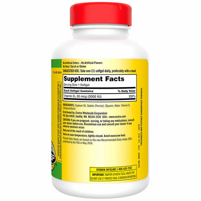 Viên uống bổ sung Vitamin D3 Kirkland Signature Vitamin D3 2000IU 600 viên của Mỹ - ảnh sản phẩm 2