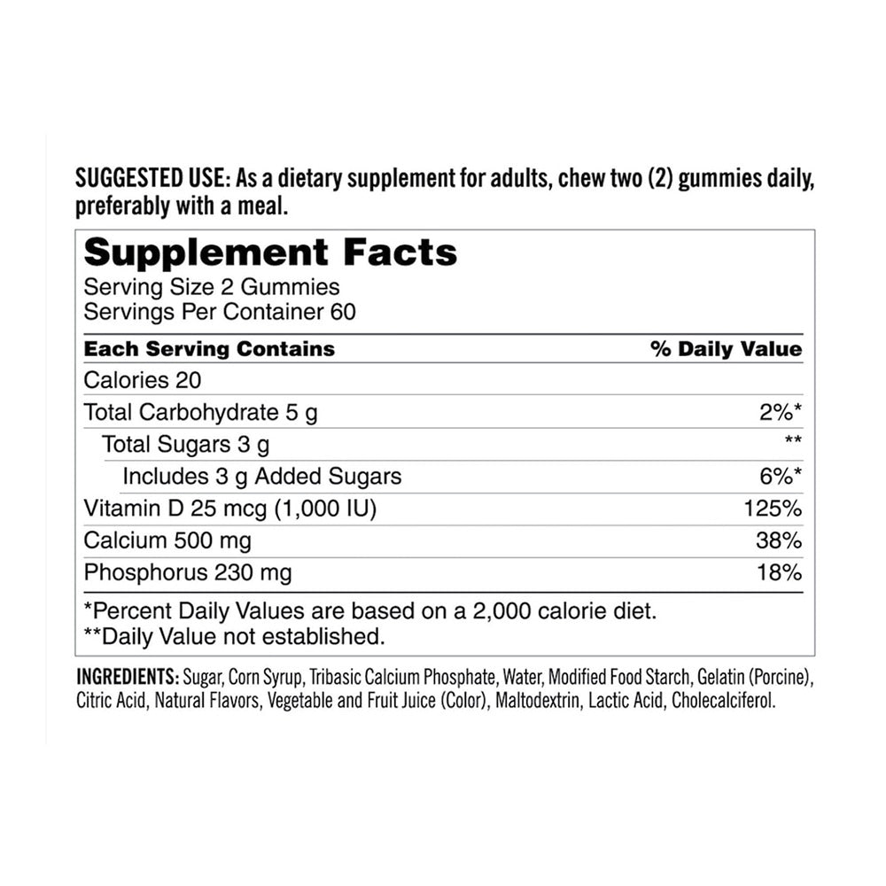 Kẹo dẻo vitamin dành cho người lớn Calcium 500mg with D3 Gummy 120 viên của Mỹ - hình ảnh chi tiết 2
