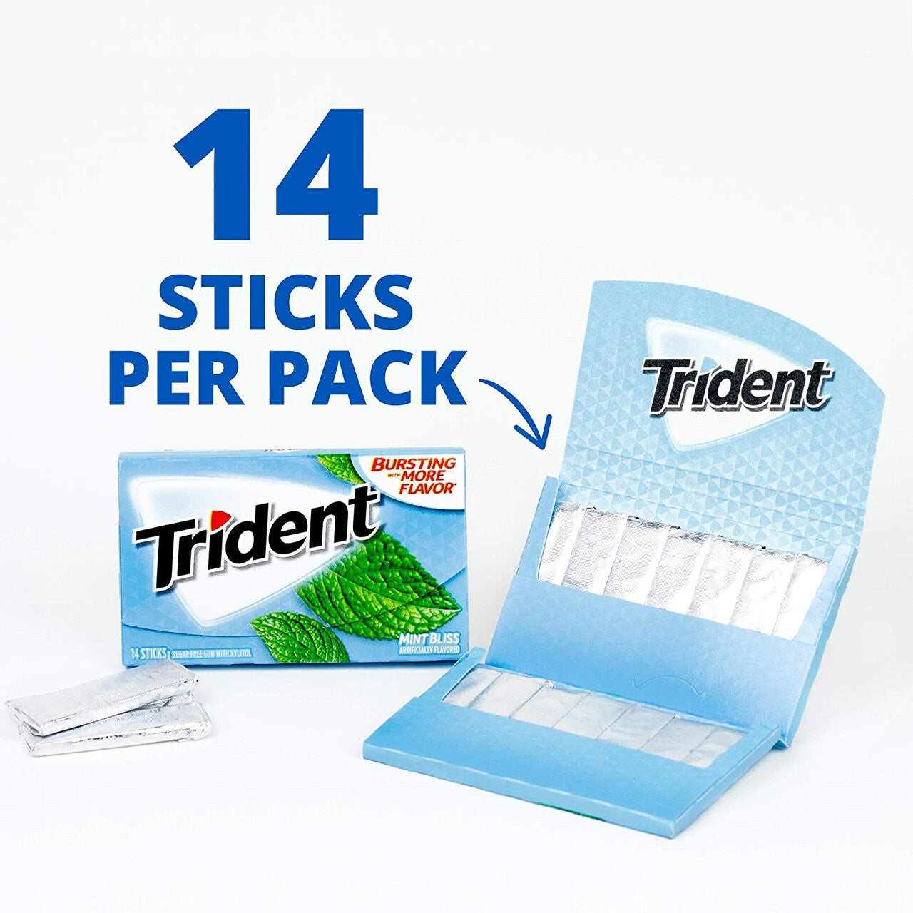 Trident Mint Bliss Sugar Free Gum (1 vỉ 14 thanh) - hình ảnh chi tiết 3