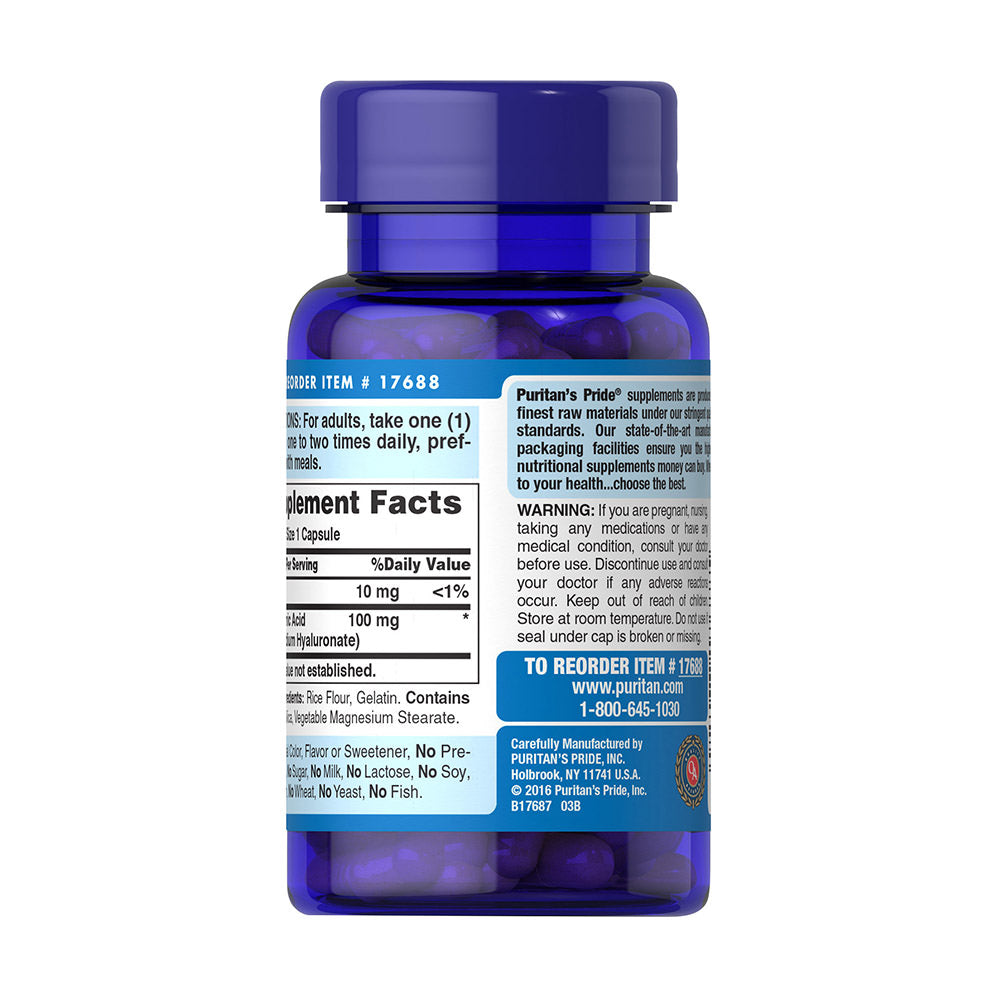 Viên uống cấp nước, đẹp da Puritan’s Pride Hyaluronic Acid 100mg 60 viên - hình ảnh chi tiết 3