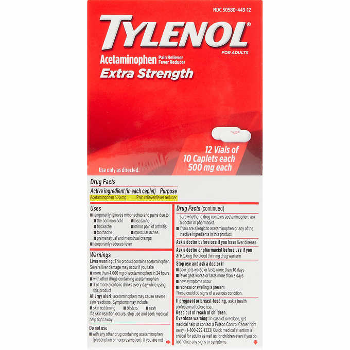 Tylenol Extra Strength Caplets, 12 Lọ, mỗi lọ 10 viên - hình ảnh chi tiết 2