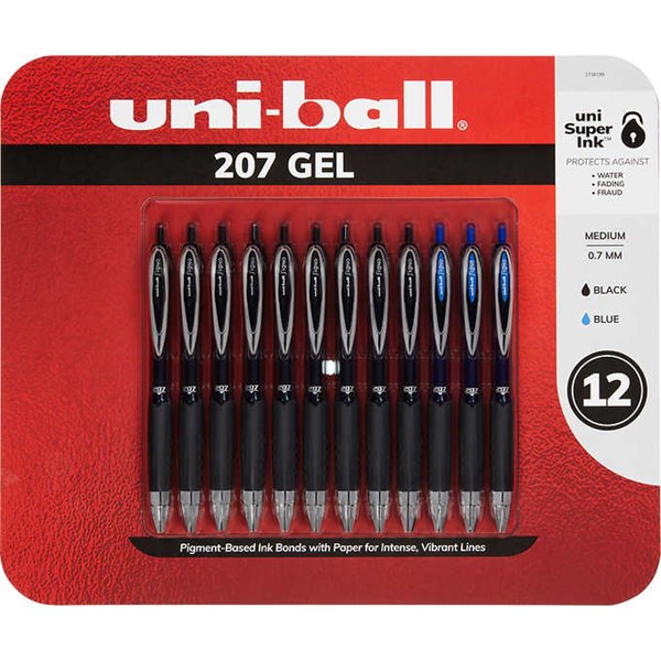 Set Viết uni-ball 207 Retractable Gel Pen, Medium Point 0.7mm, Assorted Ink Colors, 12 ct - hình ảnh sản phẩm chính