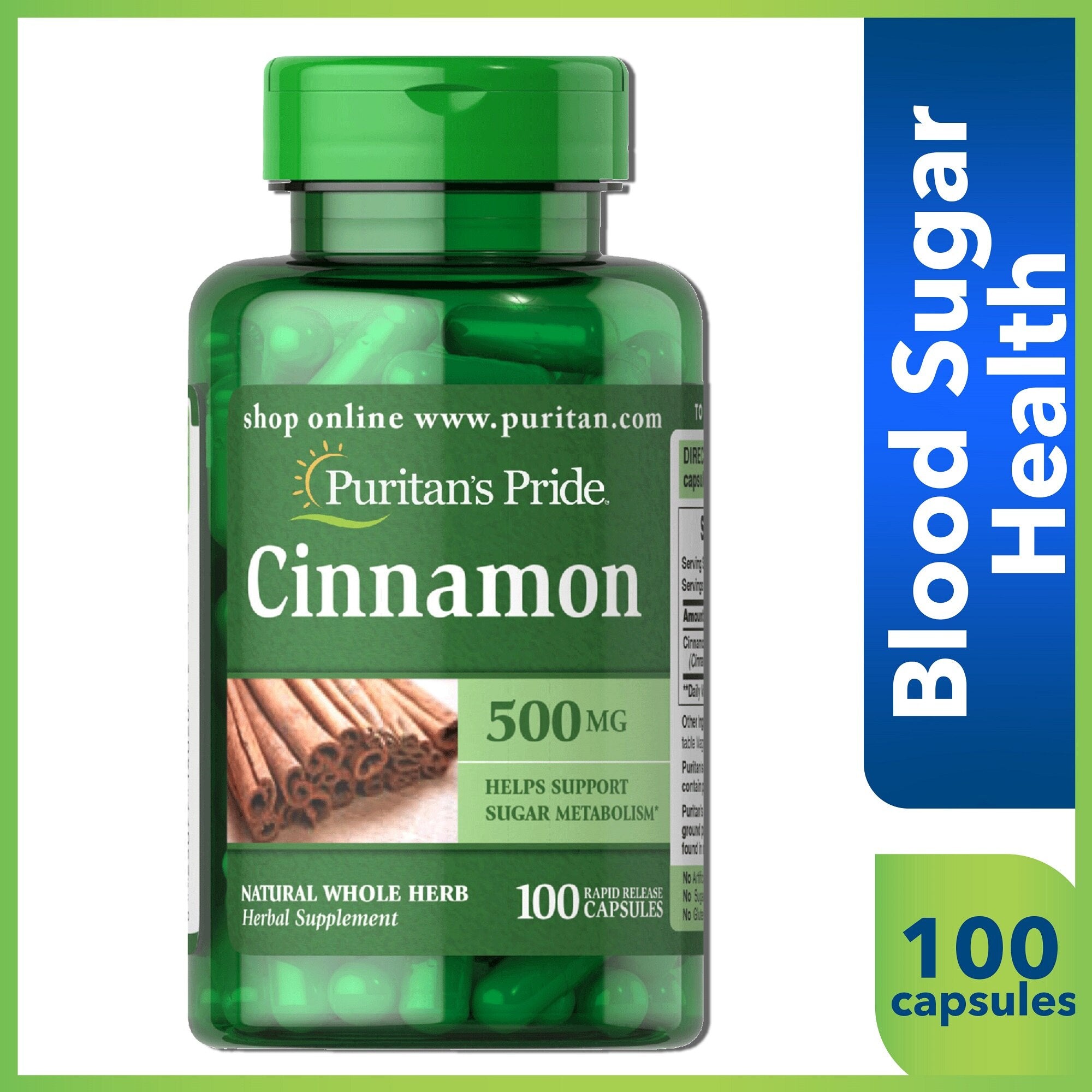 Viên uống hỗ trợ đường huyết từ quế Puritan’s Pride Cinnamon 500mg 100 Capsules - hình ảnh chi tiết 4