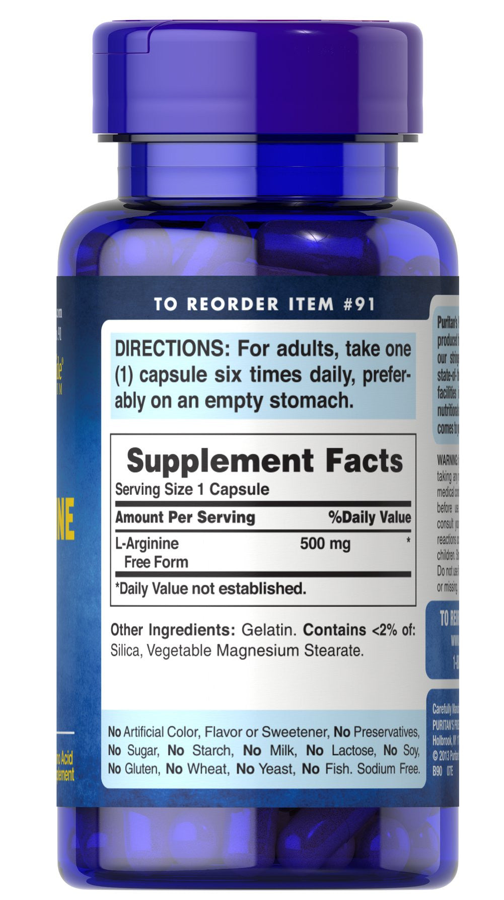 Viên uống thải độc gan Puritan's Pride L-Arginine 500mg 100 viên - hình ảnh chi tiết 2