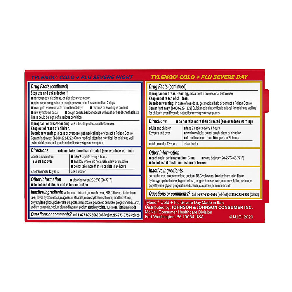 Viên uống trị ho, cảm cúm Tylenol Cold+Flu Severe DayNight Caplets - Acetaminophen - 24 viên - hình ảnh chi tiết 5