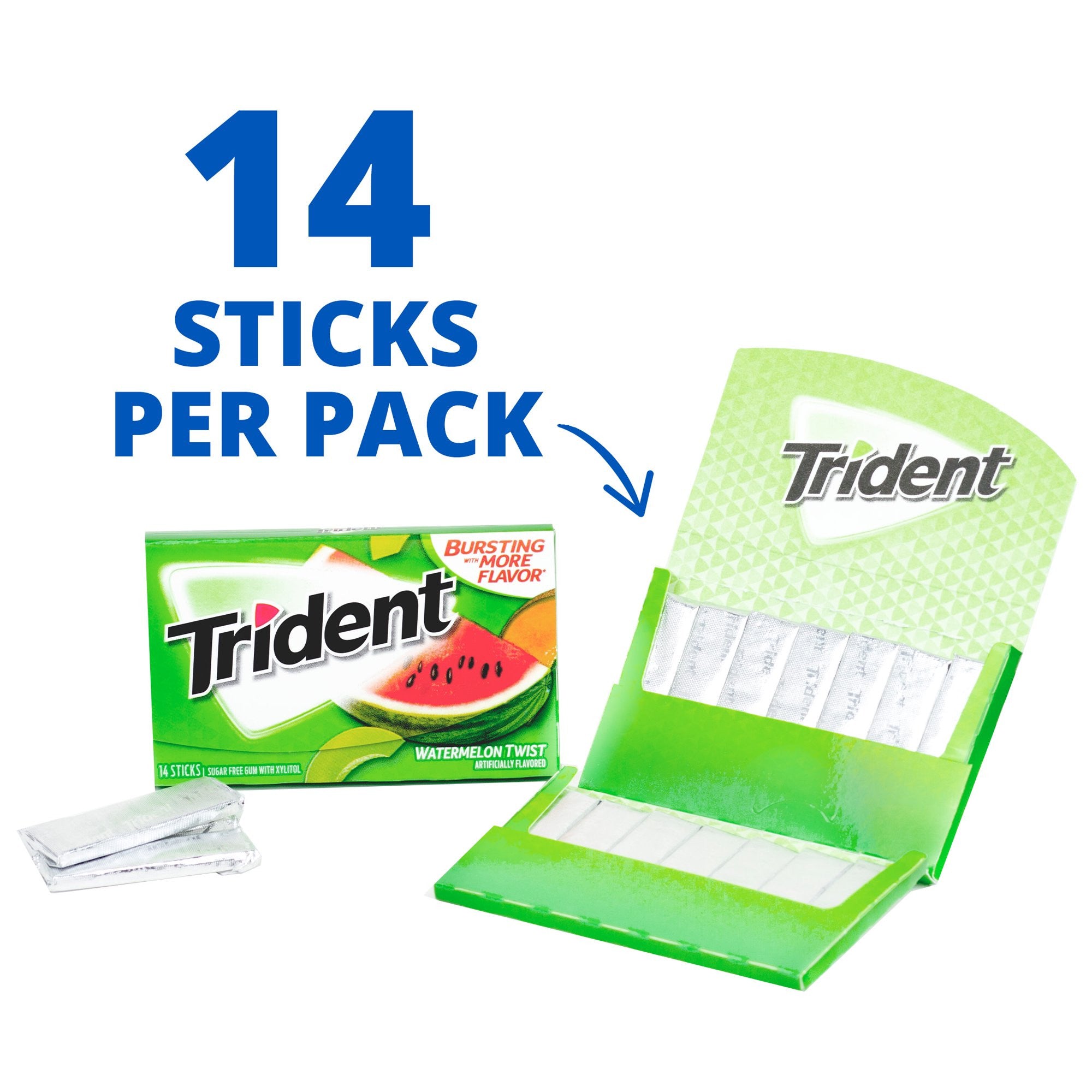 Trident Watermelon Twist Sugar Free Gum (1 vỉ 14 thanh) - hình ảnh chi tiết 4