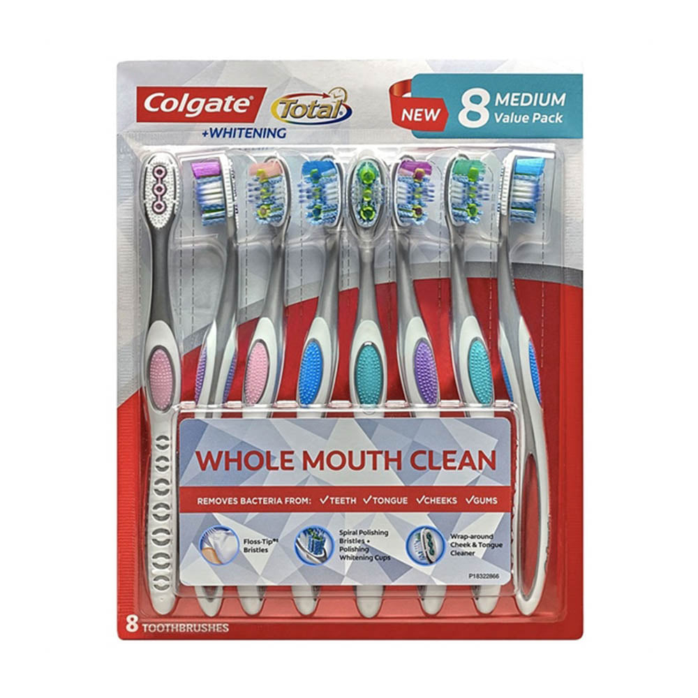 Bàn chải đánh răng Colgate Total Whitening Medium Whole Mouth Clean 8 cái - hình ảnh sản phẩm chính