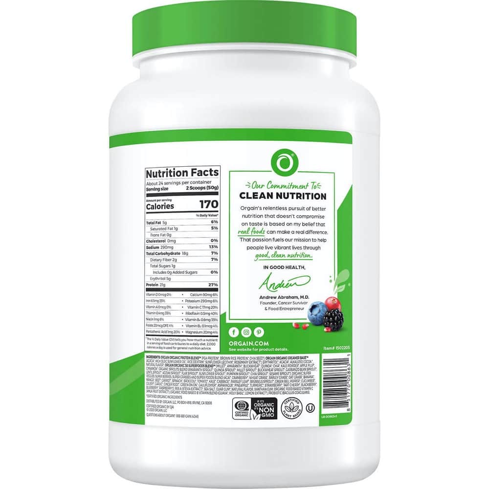 Bột Protein hữu cơ Orgain Organic Protein 50 Superfoods 1.2kg - ảnh sản phẩm 3