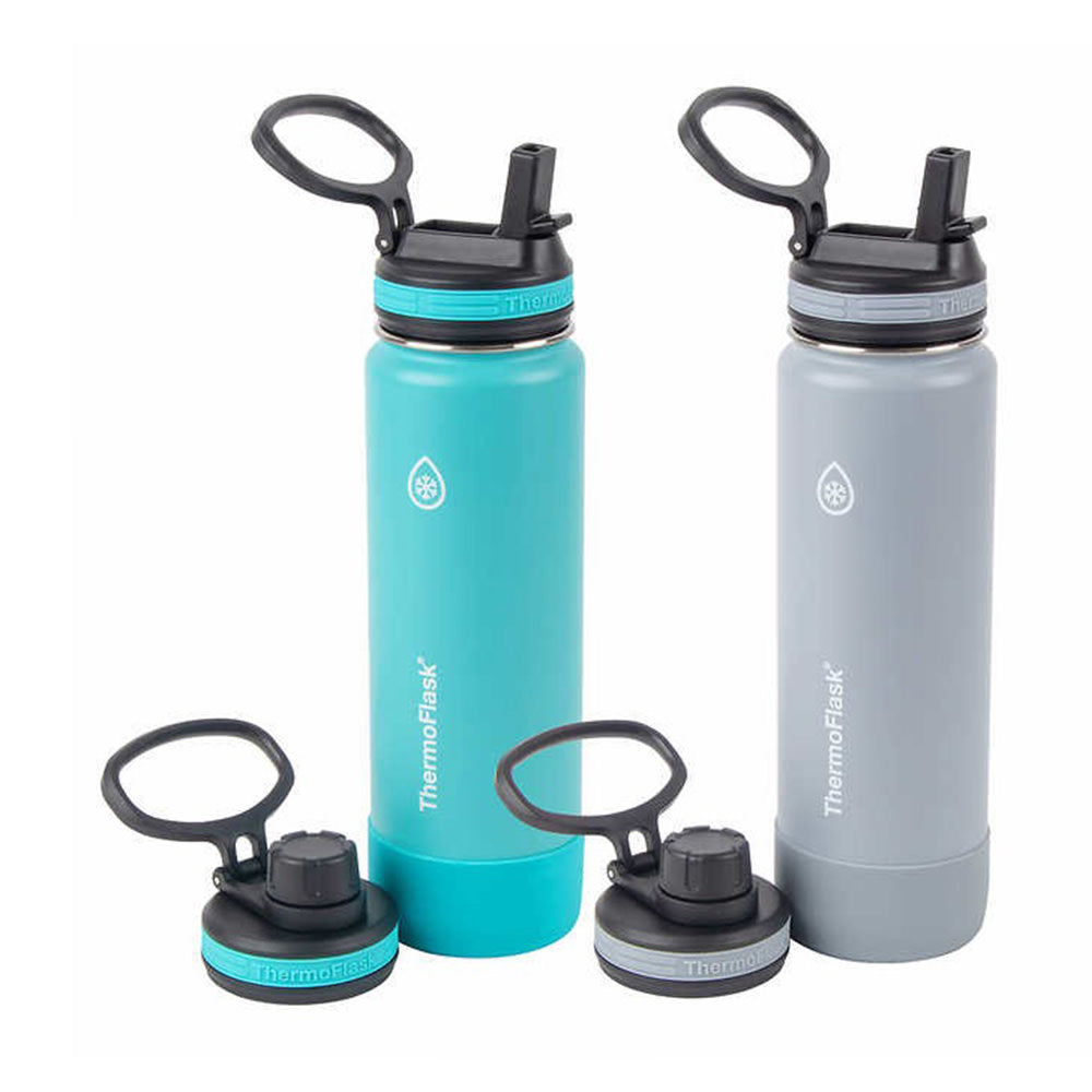 Set 2 bình giữ nhiệt ThermoFlask Straw and Spout 24oz 710ml Stainless Steel Insulated Bottle, 2-pack - ảnh sản phẩm 1