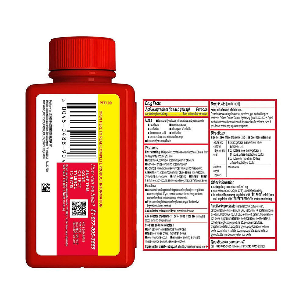 Viên uống giảm đau hạ sốt Tylenol Extra Strength Rapid Release Gels 500mg 290 viên - hình ảnh chi tiết 3