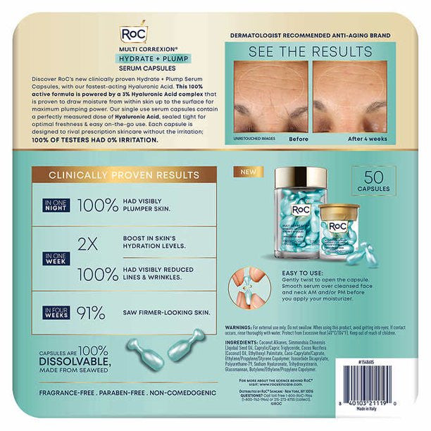 Viên nang dưỡng da ban đêm Roc hydrate and plump night serum capsules 50 viên - hình ảnh chi tiết 2