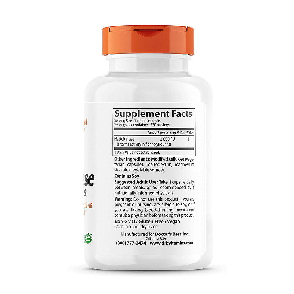 Viên uống ngăn ngừa và hỗ trợ sau tai biến Doctor’s Best Nattokinase 270 viên - hình ảnh chi tiết 3