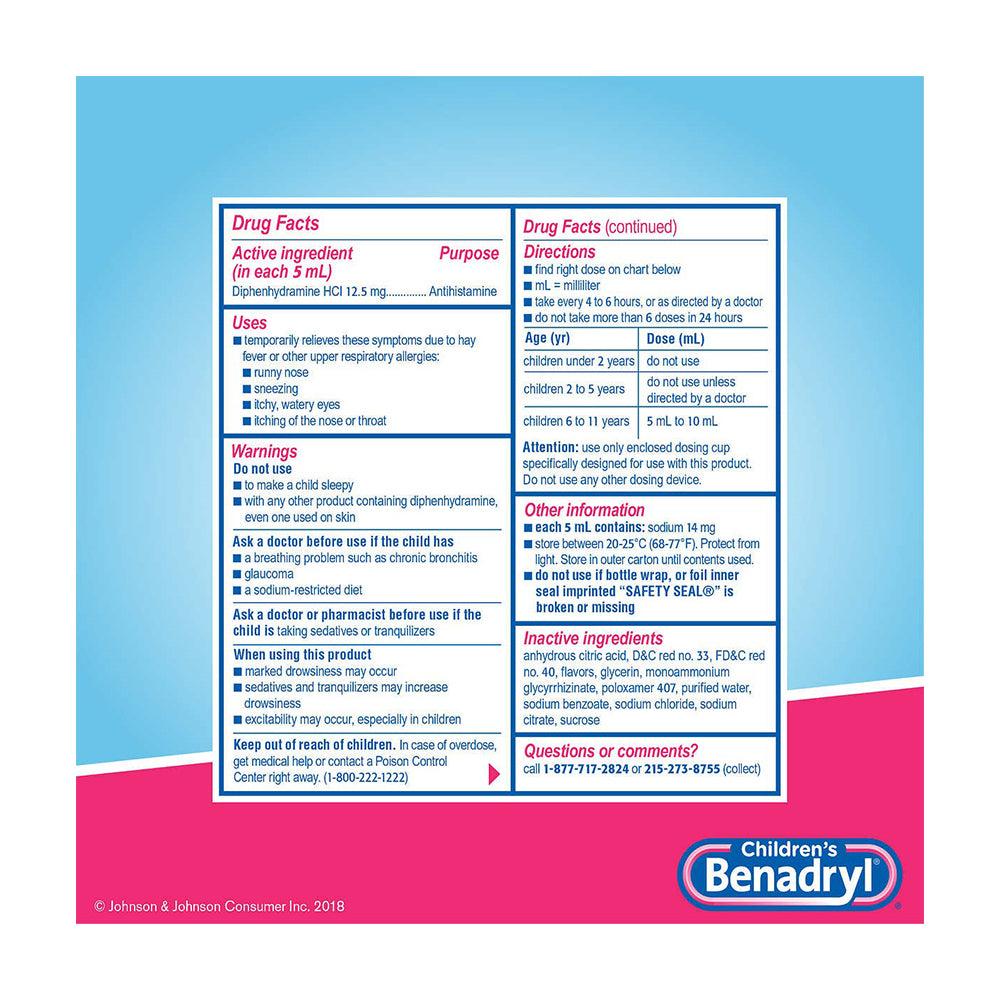 Set 2 chai Children's Benadryl Allergy Liquid (2x236ml) - hình ảnh chi tiết 2